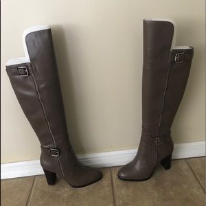 Taupe Leather Over Knee Boots by Donald J Pliner